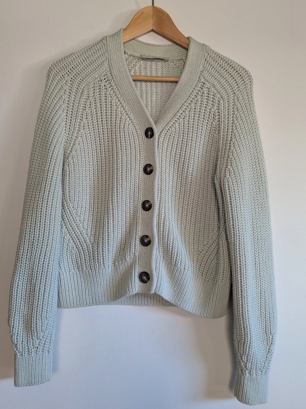 Everlane Texture Cotton Cardigan Chunky Knit Sweater Small Seafoam Green